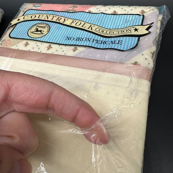 Vintage Full Flat Sheet 2 Pillowcases Set JP Stevens Country Folk 1980s Cottage - Picture 9 of 10